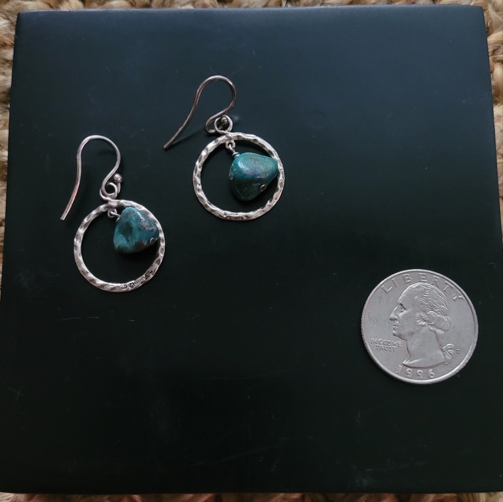 Sterling silver stamped 925 hoops and turquoise dangle earrings